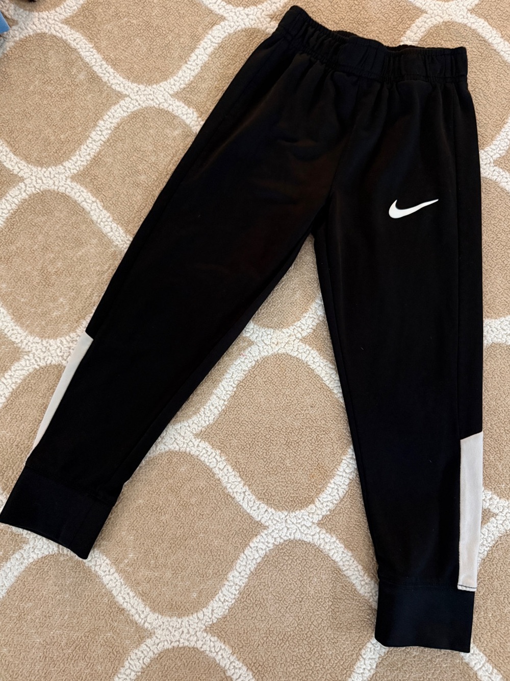 Nike Black Boys Jogger Pants with White Swoosh and Gray Side Panels